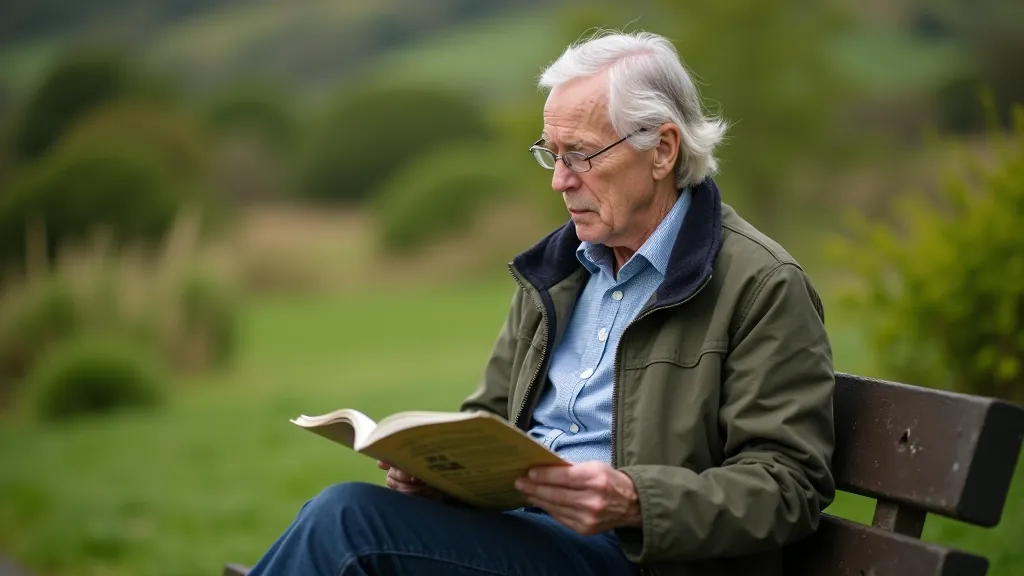 Person sitting on a park bench reviewing a printed trail map and guidebook, planning their walk
